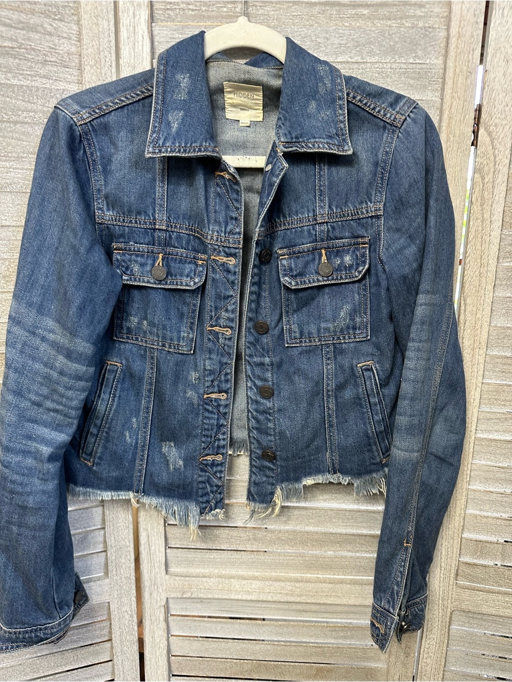 Women's Distressed Blue Denim Jacket - Cropped Jean Coat